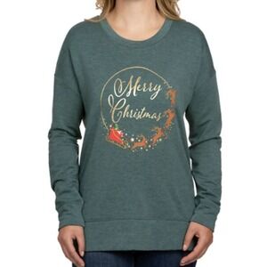 NWT Women's Green STATE OF MINE Merry Christmas Sweater Top XL‎